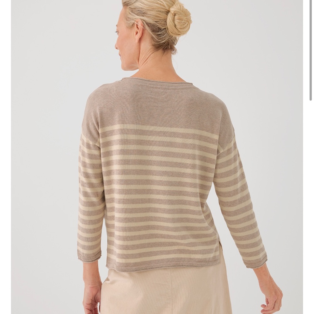 NWT Pact 100% Organic Cotton Classic Fine Knit Oat Stripe 3/4 Sleeve Sweater - Picture 3 of 13